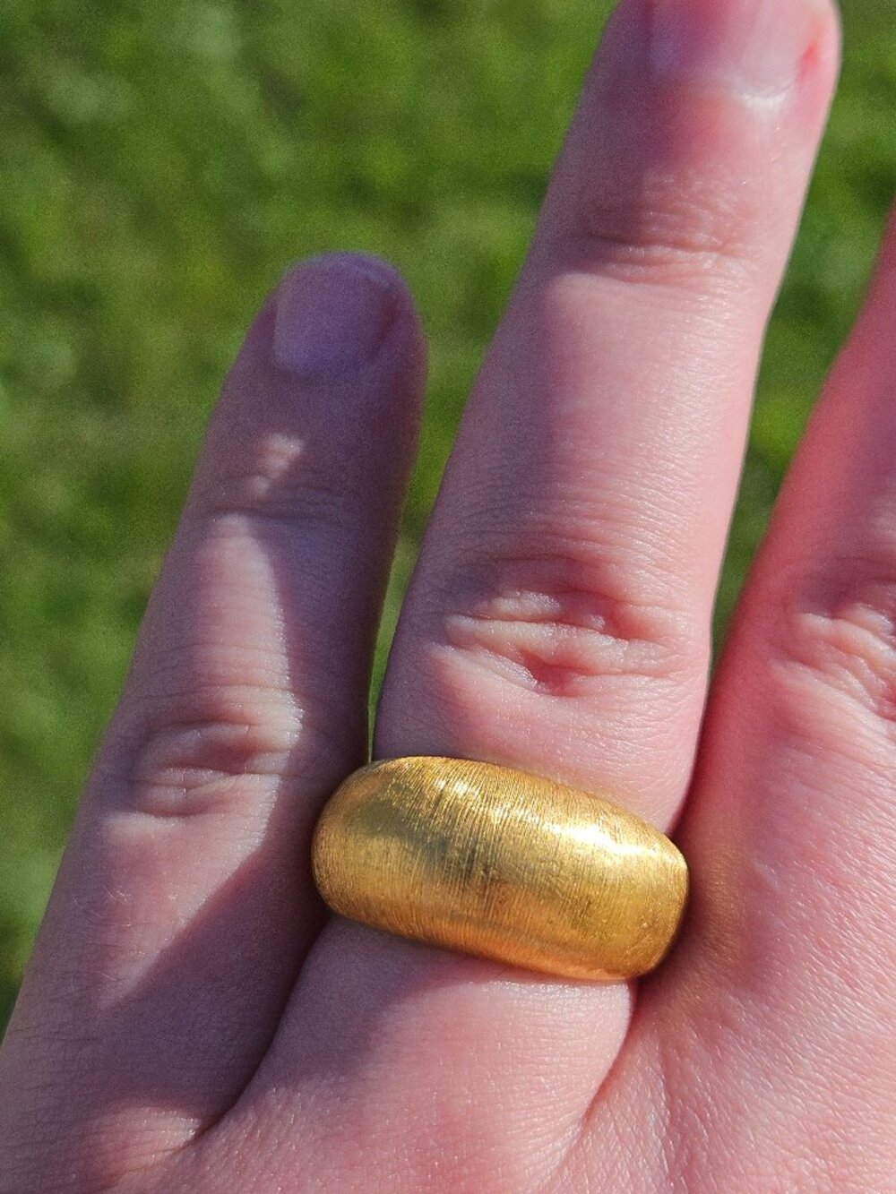 22K Yellow Gold Brushed Domed Wide Band Ring 11mm Size 7.5